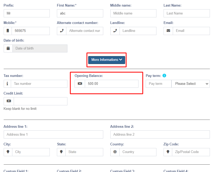 Adding opening balance & payment